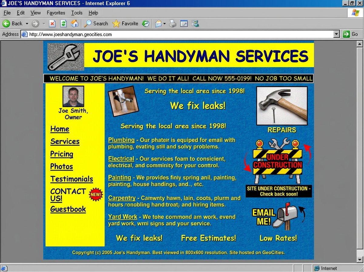Outdated small business website before redesign